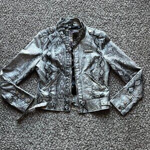 Dereon Gray Snakeskin Jacket Womens Small Grunge Y2K Streetwear Faux Leather